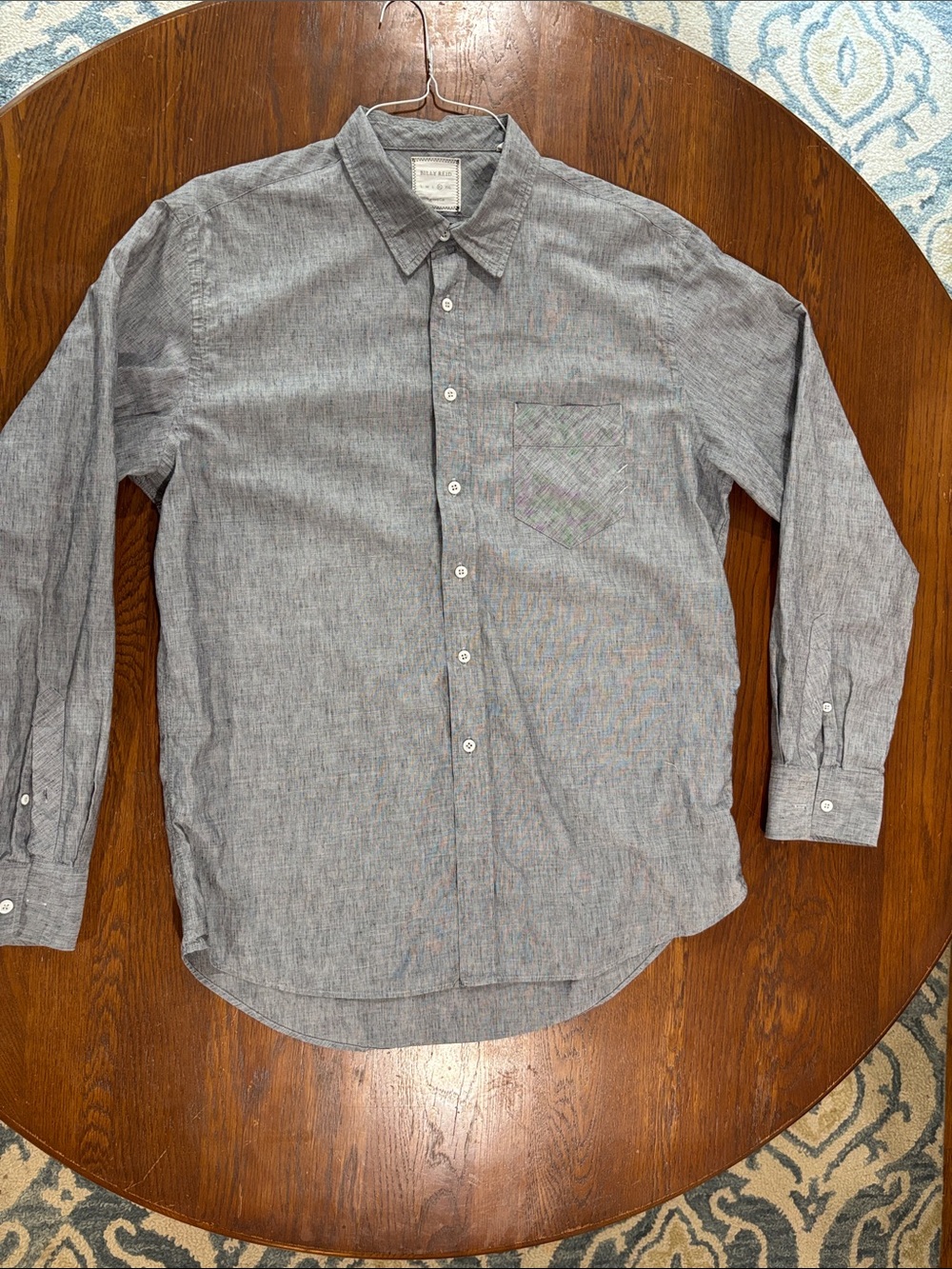 Billy Reid Men's Gray Long-Sleeve Button-Down Shirt with Chest Pocket